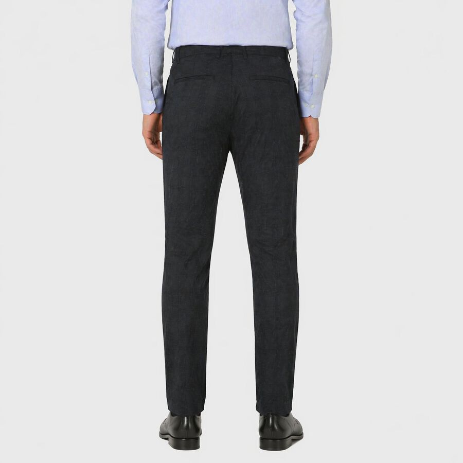 Men's Navy Blue Slim Fit Checked Casual Trousers, नेवी ब्लू, large