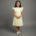 Girls' Light Yellow Round Neck Ruffle Sleeve Dress, Yellow, small image number null