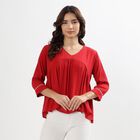 Ladies' Rich Crimson Red V-Neck Pleated Printed Kurti, Maroon, small image number null