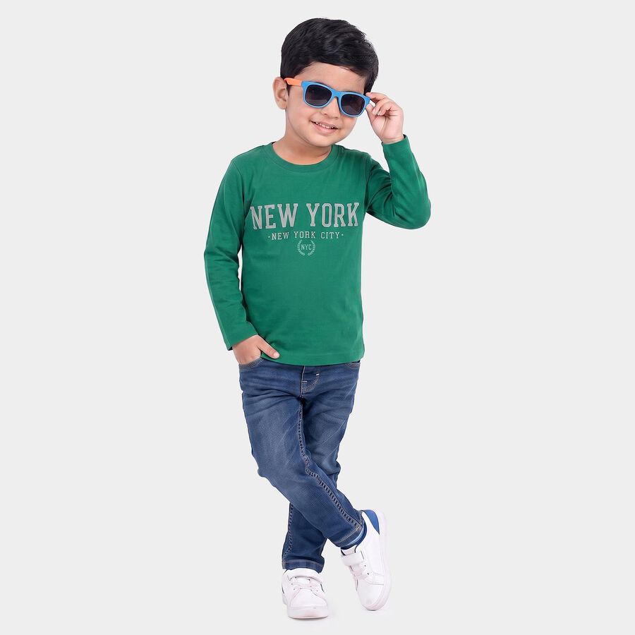 Boys Green Crew Neck Regular Boys T-Shirt, Dark Green, large
