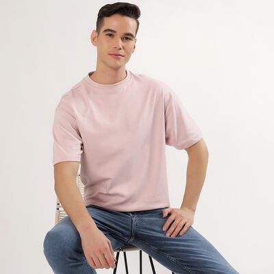 Men's Light Pink Round Neck Casual T-Shirt