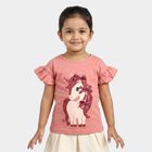 Girls Pink Cotton Round Neck Regular T-Shirt, हल्का गुलाबी, small