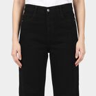 Women's Black Straight Fit Solid Jeans, काला, small