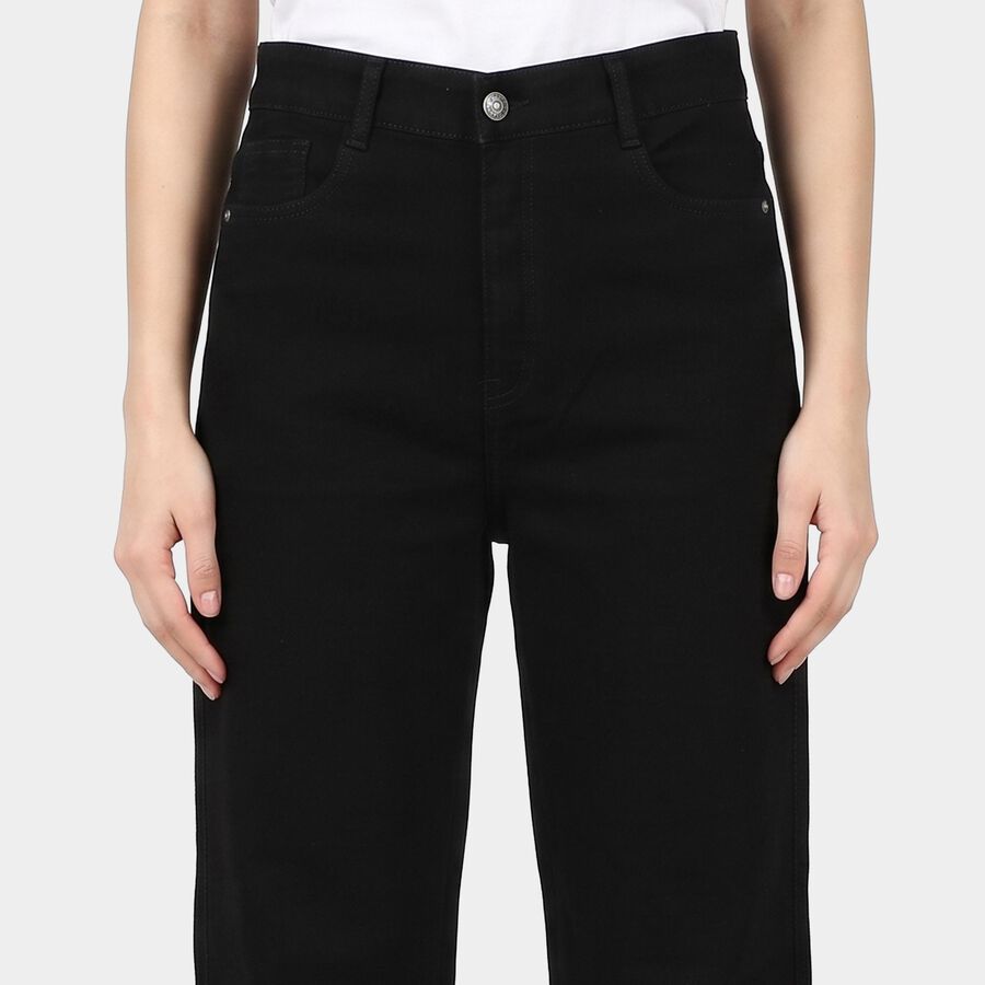 Women's Black Straight Fit Solid Jeans, काला, large