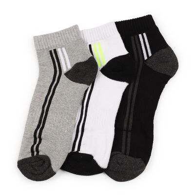 Men's Light Gray and Jet Black Regular Fit Ankle Length Socks Pack of 3