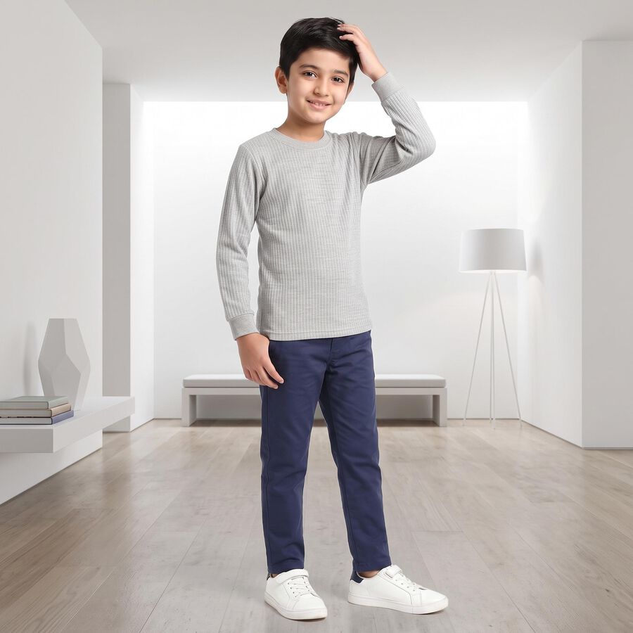 Boys Grey Long Sleeve Thermal, मिश्रित हल्का ग्रे, large