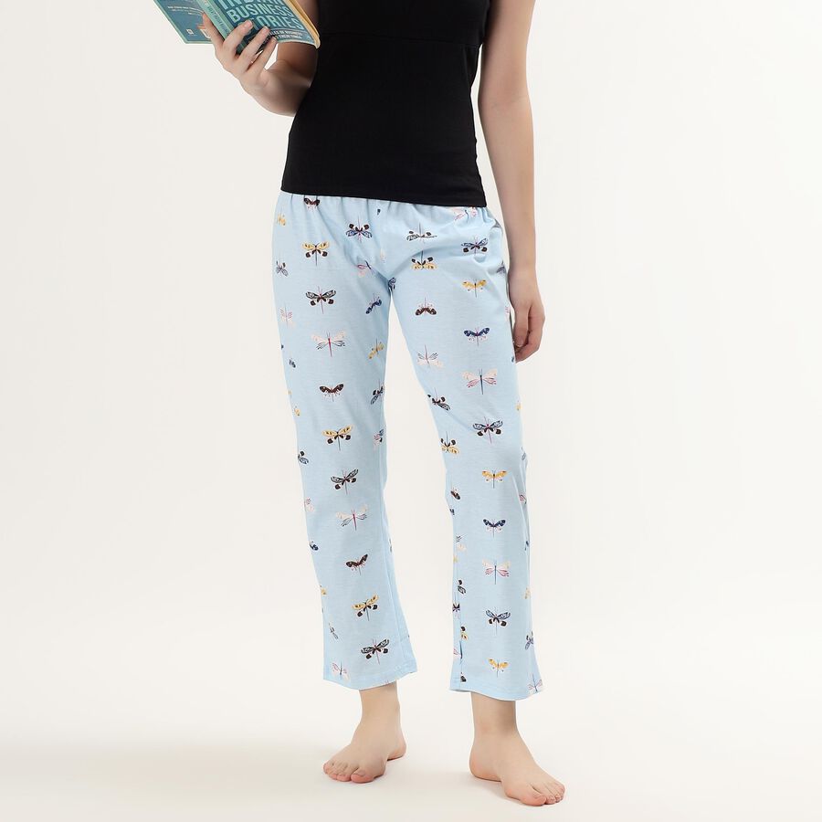 Women's Light Sky Blue Dragonfly Printed Cotton Pyjama, हल्का नीला, large image number null