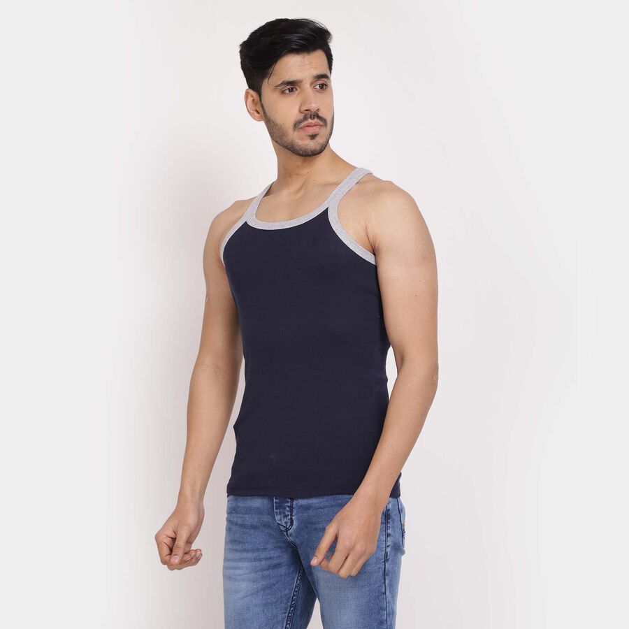 Cotton Solid Sleeveless Gym T-Shirt, Navy Blue, large image number null