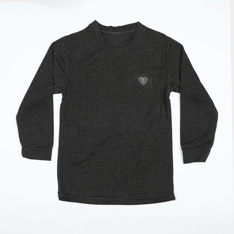 Girls Charcoal Long Sleeve Thermal, Charcoal, large
