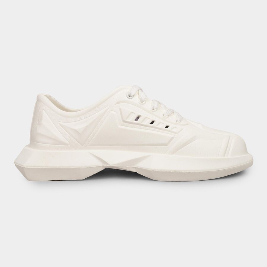 Men's Bright Snow White Lace-Up Casual Sneakers, White, large image number null