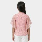 Girls Pink Smocked Neckline Casual T-Shirt, Pink, small