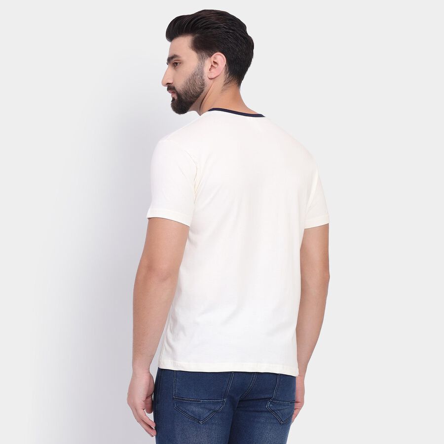 Men's 100% Cotton Round Neck Half Sleeves T-Shirt , ऑफ व्हाइट, large