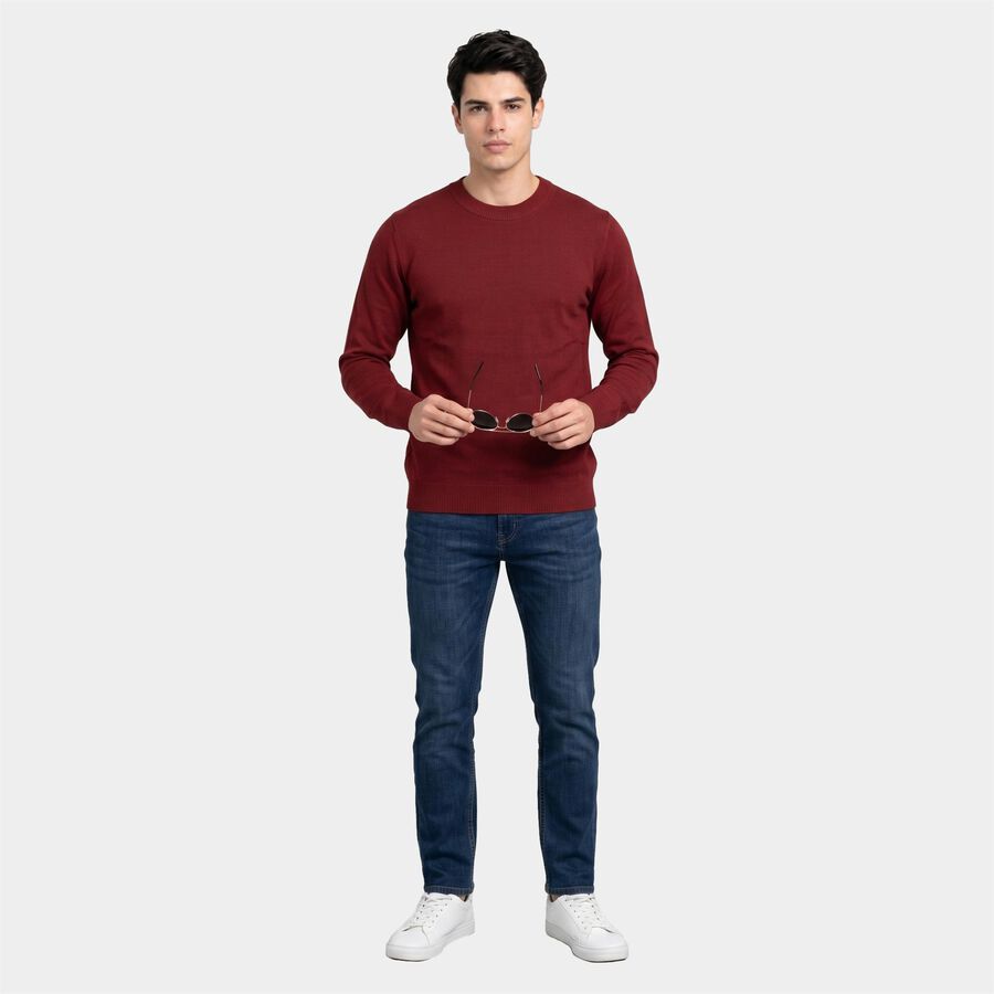 Men's Wine Crew Neck Regular Fit Pullover, Wine, large