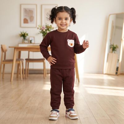 Girls Wine Round Neck Lounge Hipster Set