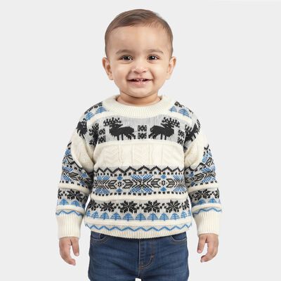 Infants' Cream Crew Neck Printed Pullover