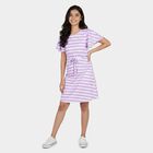 Girls' Lilac Mock Neck A-Line Snowflake Print Dress, Lilac, small