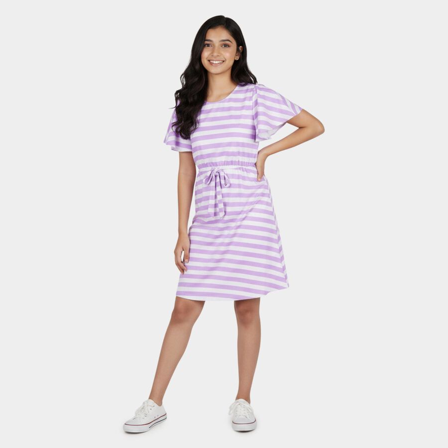 Girls' Lilac Mock Neck A-Line Snowflake Print Dress, Lilac, large