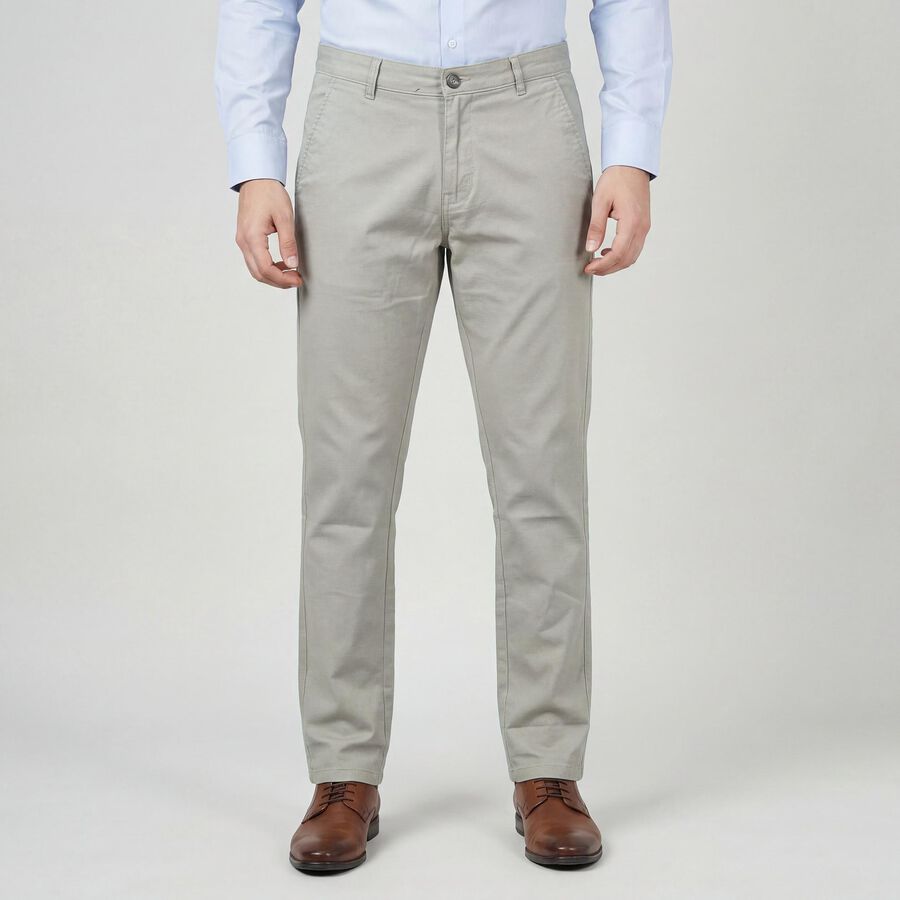 Men's Beige Slim Fit Flat-Front Casual Trousers, Beige, large