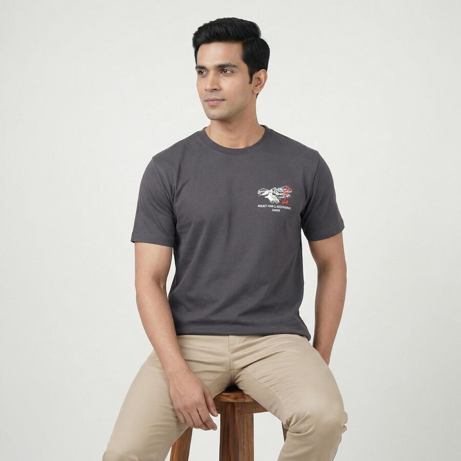 Men's Blue Cotton Round Neck Casual T-Shirt, Mid Blue, large