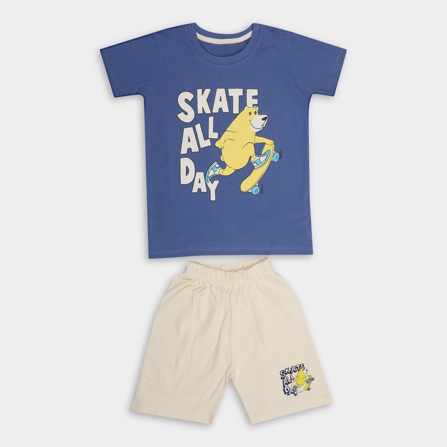 Boys' 100% Cotton Knit Baba Suit, Mid Blue, large image number null