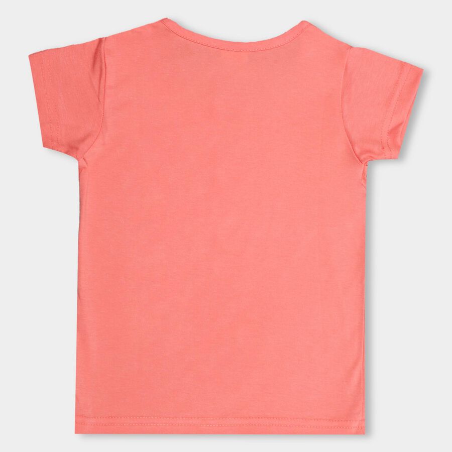 Girls' Coral Cotton Round Neck Casual Printed T-Shirt, Coral, large image number null