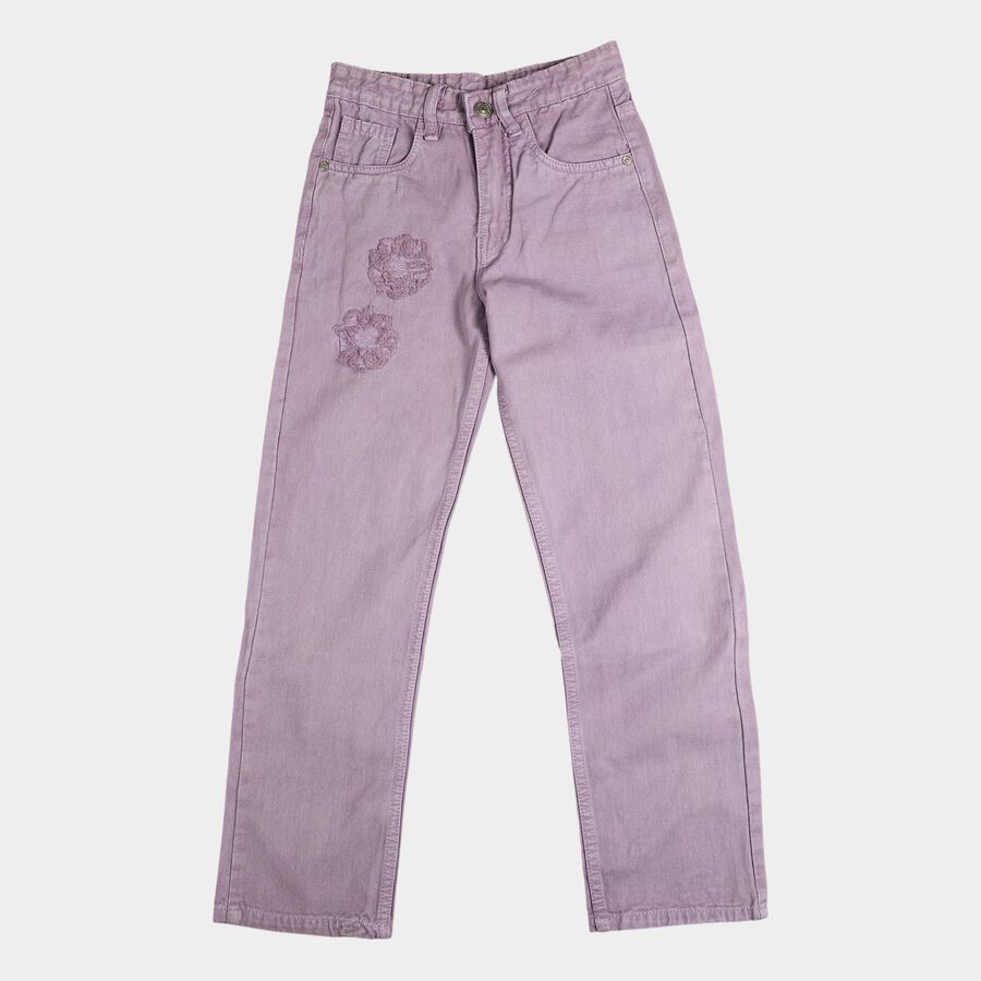 Girls' Lavender Straight Fit Embroidered Jeans, Lilac, large