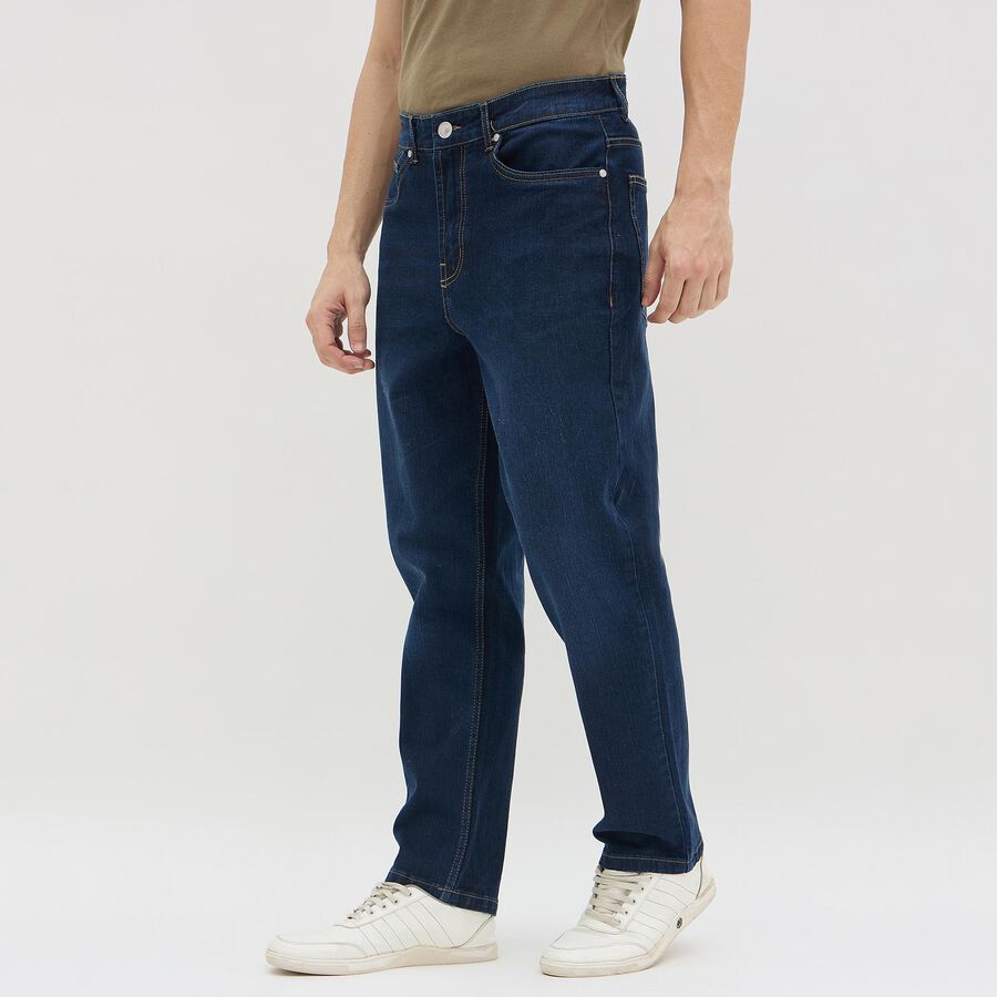 Men's Dark Blue Straight Fit Classic Jeans, गहरा नीला, large image number null