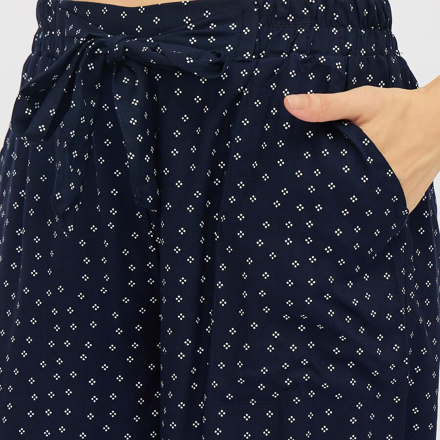 Ladies' Dark Navy Blue Regular Fit Flared Printed Capri, Navy Blue, large image number null