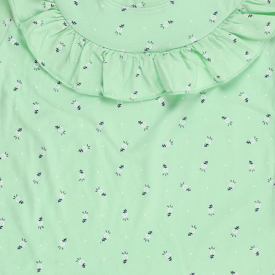 Girls Mint Green Cotton Round Neck Casual T-Shirt, Light Green, large