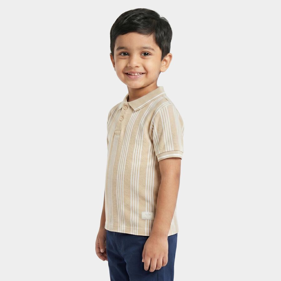 Boys Beige Polo Neck Striped Polo T-Shirt, Beige, large