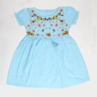 Girls' Blue Regular Fit Embroidered Frock, Aqua, small