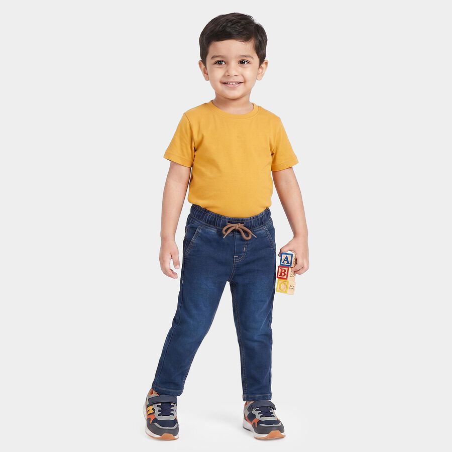 Boys' Dark Blue Blue Straight Fit Drawstring Waist Jeans, गहरा नीला, large