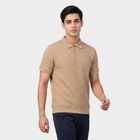 Men's Beige Polo Neck Polo T-Shirt, गहरा पीला, small