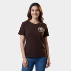 Women's Brown Cotton Round Neck Minimalist T-Shirt, Brown, small