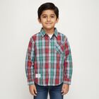 Boys Bright Red and Green Cotton Classic Collar Casual Shirt, लाल, small image number null