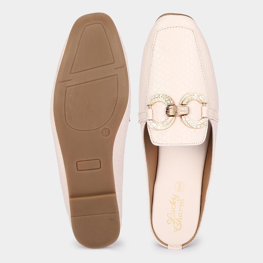 Women's White Slip-On Mule Flats, White, large