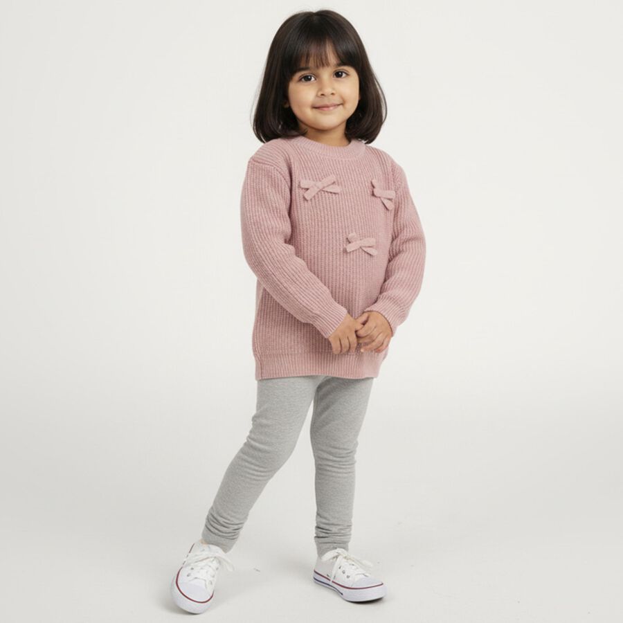 Girls' Light Pink Crew Neck Casual Pullover, Light Pink, large image number null