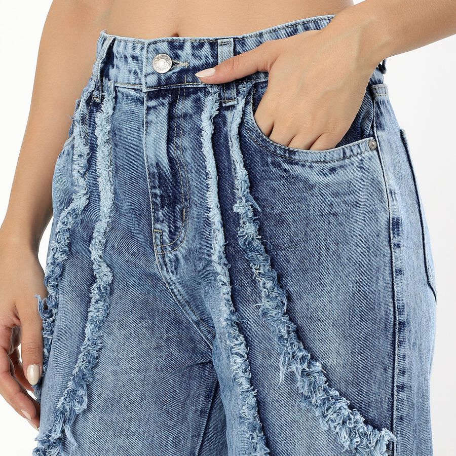 Women's Light Blue Wide Leg Distressed Jeans, Light Blue, large image number null