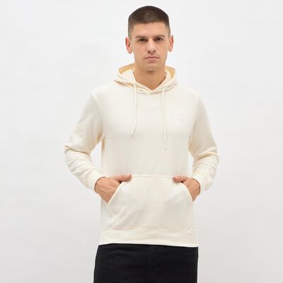 Men's Rich Eggshell White Hooded Neck Casual Sweatshirt