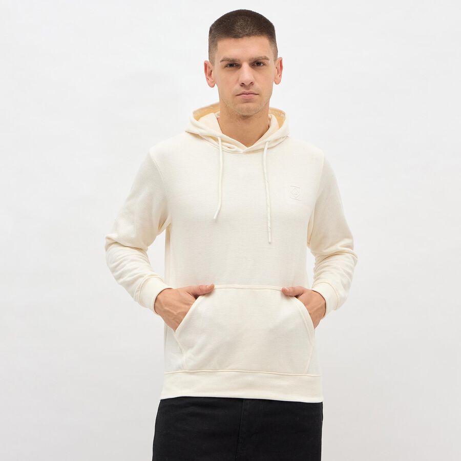 Men's Rich Eggshell White Hooded Neck Casual Sweatshirt, Off White, large image number null