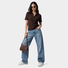Women's Brown Polo Neck Polo T-Shirt, Brown, small
