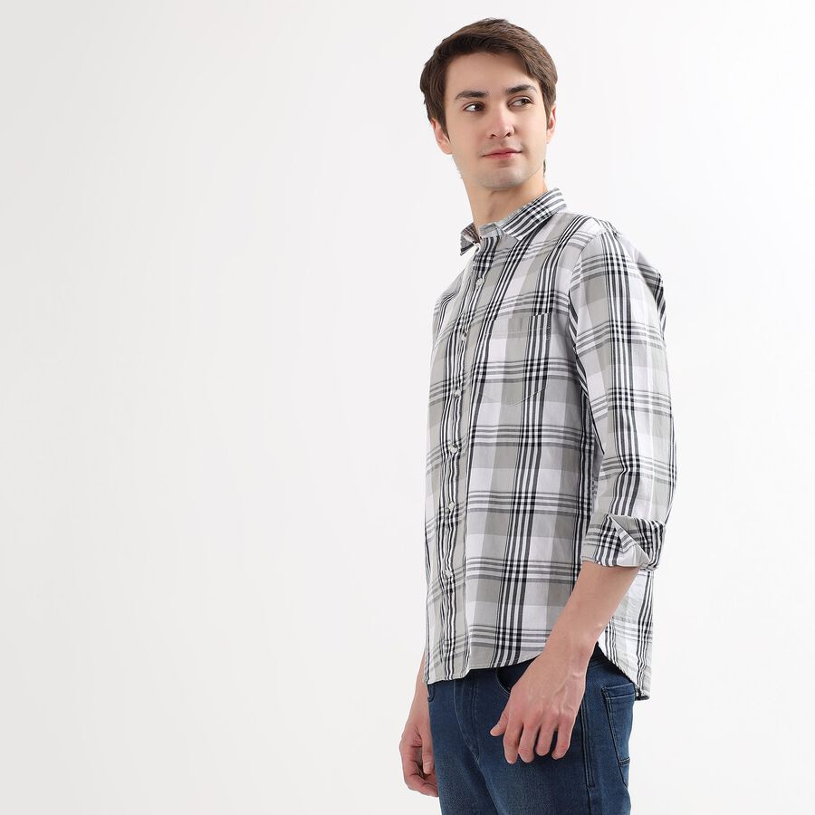 Men's 100% Cotton Regular Collar Casual Shirt, Light Grey, large