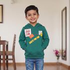 Boys' Green Hoodie Neck Graphic Sweatshirt, गहरा हरा, small