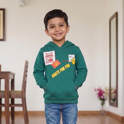 Boys' Green Hoodie Neck Graphic Sweatshirt
