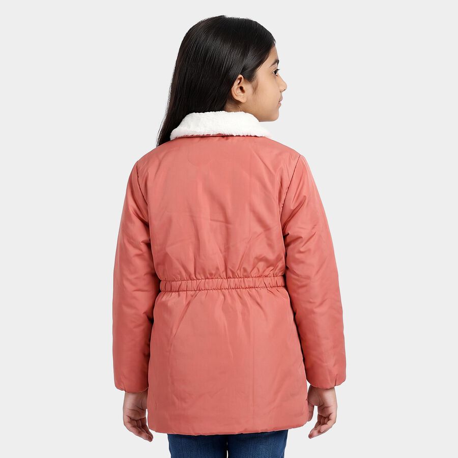Girls' Pink Fur Collar Puffer Jacket, Pink, large