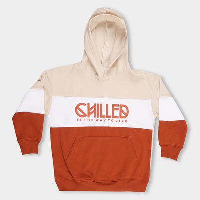 Boys Muted Beige Hooded Neck Casual Sweatshirt