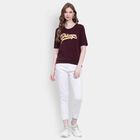 Printed Round Neck T-Shirt, Wine, small image number null