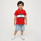 Boys Bright Cherry Red Cotton Polo Neck Casual T-Shirt, लाल, small image number null