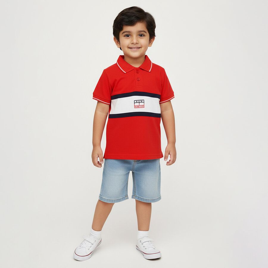 Boys Bright Cherry Red Cotton Polo Neck Casual T-Shirt, लाल, large image number null