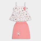 Girls' White Floral Printed Sleeveless Top and Pink Skirt Set, Coral, small image number null